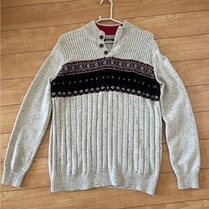 Chaps Cream and Black Patterned Crewneck Sweater